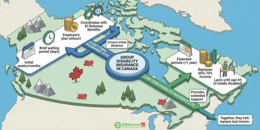 Group Disability Insurance in Canada: Types, How it Works and Coordination 3 There are two main types of group disability insurance: short-term and long-term plans