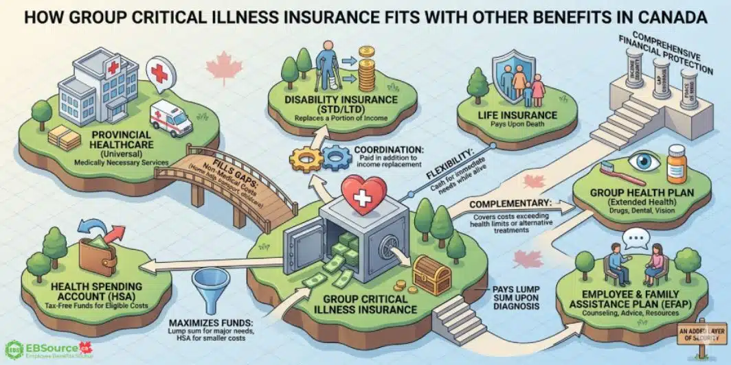 Group Critical Illness Insurance in Canada: Coverage, Tax Treatment, and Coordination 4 How group CI plan work with other benefits in Canada