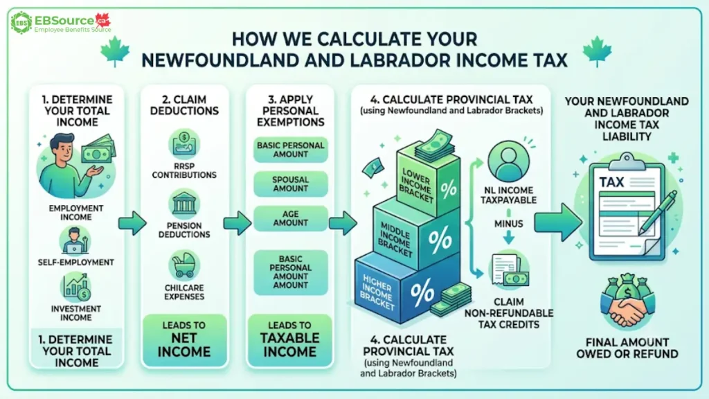 Newfoundland and Labrador Income Tax Calculator 2026: How it Works & How to Reduce Taxable Income 2 EBSource guide about income tax calculator in Newfoundland and Labrador