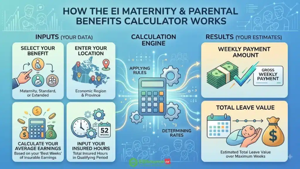 EI Maternity and Parental Benefits Calculator 2026: How It Works & What Impacts the Results 3 How we calculate the EI maternity and parental benefits
